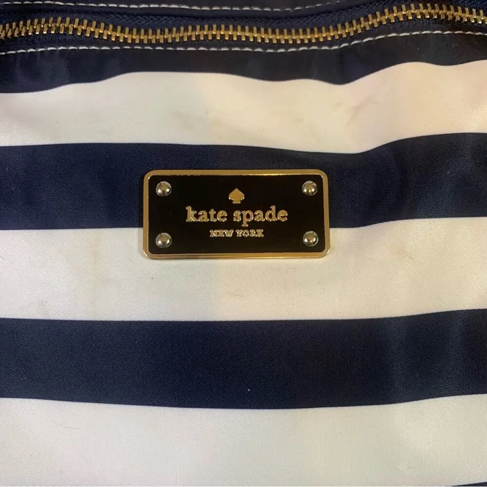 Kate Spade Navy and White Striped Overnight Duffle Bag B9